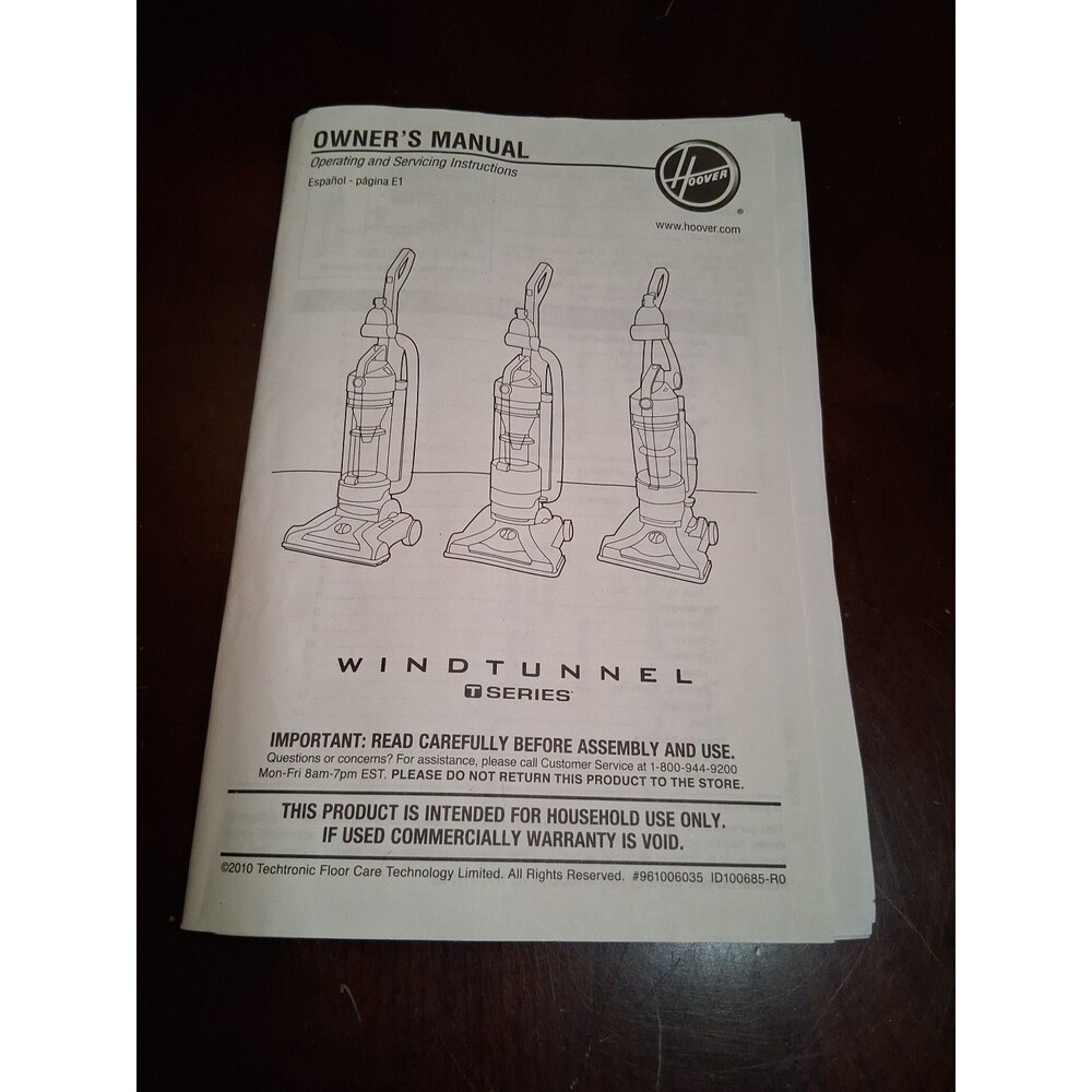Hoover Wind tunnel T Series Instructions Manual #961006035